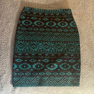 Knee length Skirt. Blue/Black. Tribal Pattern. Large. Forever 21. Lightly used.